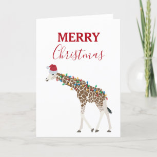Giraffe de Noël animal drôle avec carte de chapeau