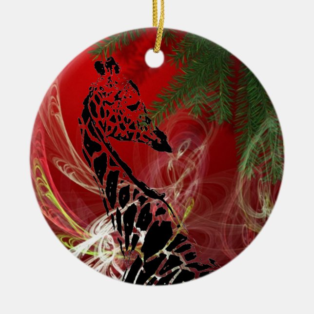 Giraffe de Noël ~ Ornement rond (Devant)