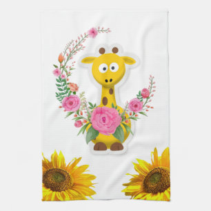 Giraffe de tournesol Floral Serviette de cuisine