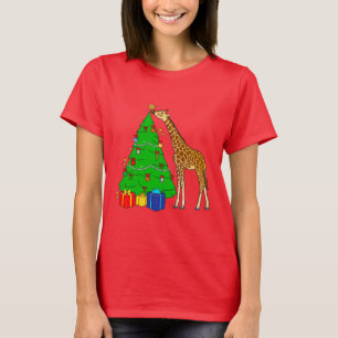 Giraffe Decorating Christmas Tree with Star T-Shirt