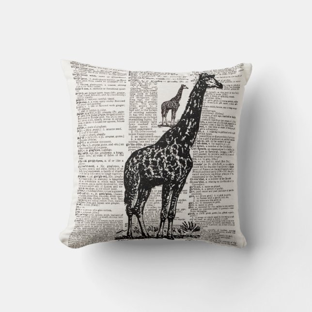 Giraffe Dictionary Art Throw Pillow (Front)
