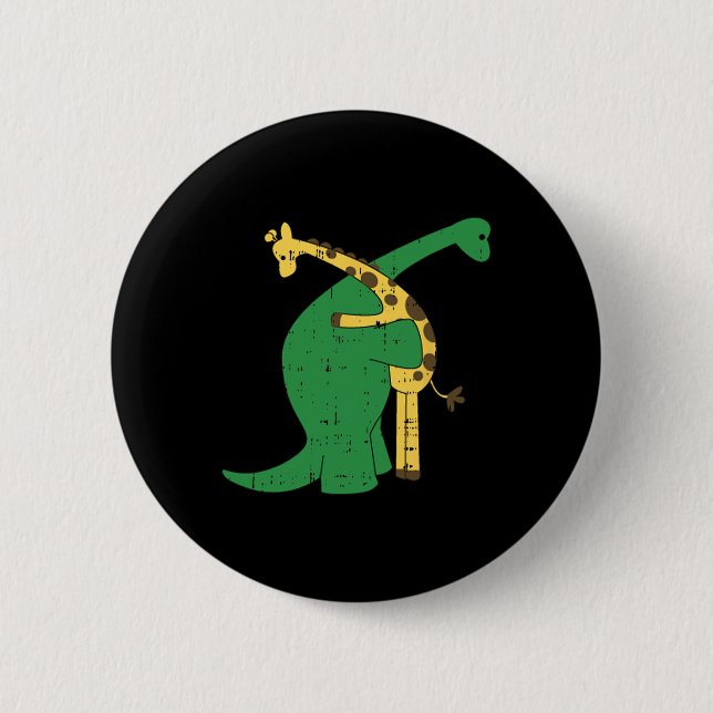 Giraffe Dinosaur Hug Love Dino Animals Safari Hall 2 Inch Round Button (Front)