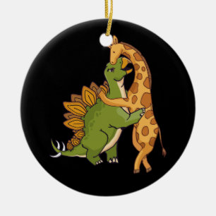 Giraffe Dinosaur Hug Love Dino Animals Safari Hall Ceramic Ornament