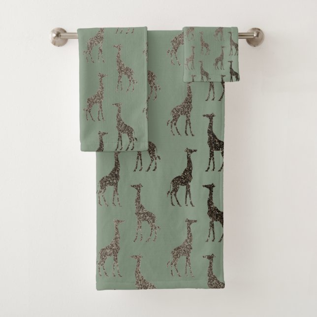 Giraffe d'or sur Sage Green Serviette Set (En situation)