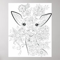 giraffe drawing adult colouring poster