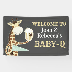 Giraffe drinking Beer Baby-Q Co-ed Baby Shower Banner