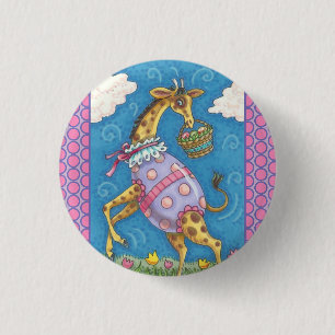 GIRAFFE, EASTER EGGS & TULIPS HOLIDAY BUTTON Rnd