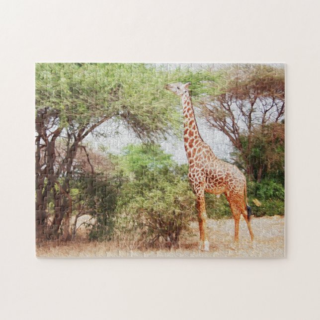 Giraffe Eating Leaves Painting Photo Jigsaw Puzzle (Horizontal)