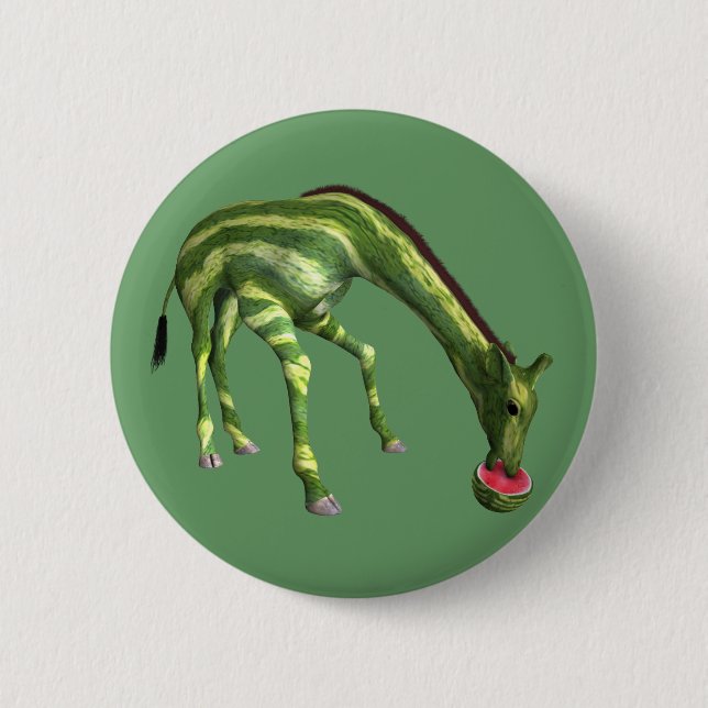 Giraffe Eating Watermelon 2 Inch Round Button (Front)