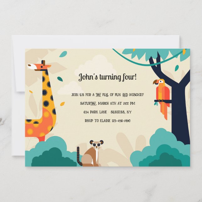 Giraffe et amis Invitation de fête d'anniversaire (Devant)