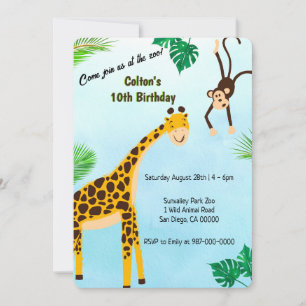 Giraffe et Singe Safari ou Zoo Party Invitation