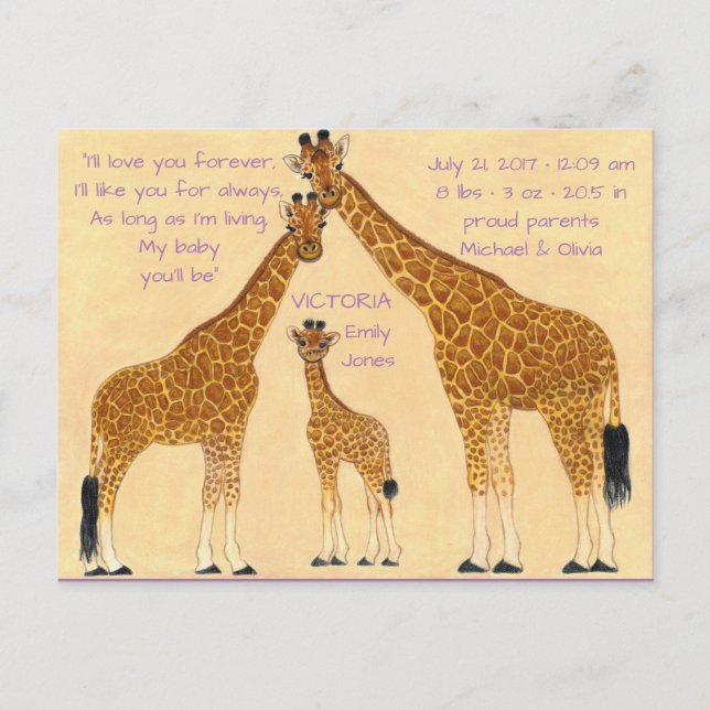Giraffe Family - Birth Announcement (Front)
