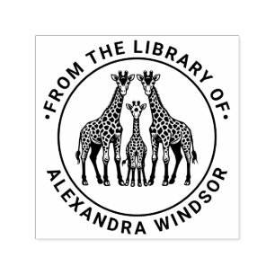 Giraffe Family Library Book Name Self-inking Stamp