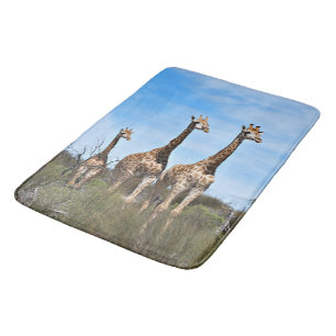 Giraffe Family On Grassy Hilltop Bath Mat