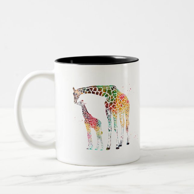 Giraffe family Two-Tone coffee mug (Left)