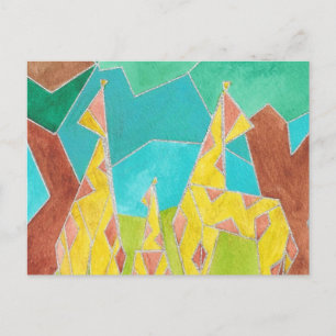 Giraffe Family Watercolor Art Postcard