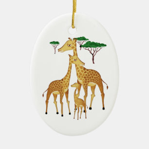 Giraffe Family with Acacia Trees Ceramic Ornament