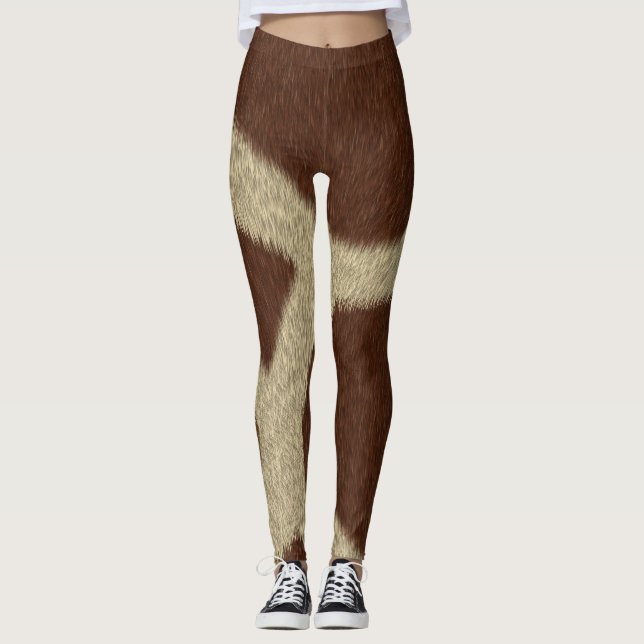 Giraffe Faux Fur Print Leggings (Front)