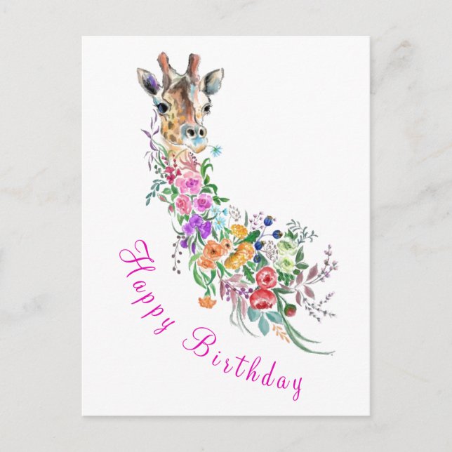 Giraffe Fleurs Carte d'anniversaire (Devant)