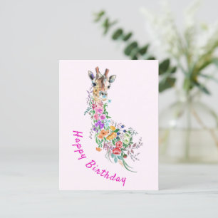 Giraffe Fleurs colorées Carte d'anniversaire