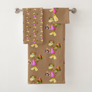 Giraffe Floral Beige Hands Bathroom Towel Sets