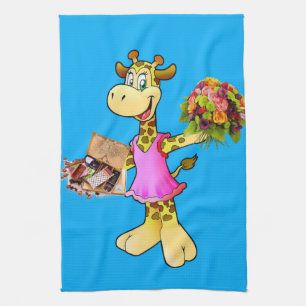 Giraffe Floral Blue Cuisine serviette main