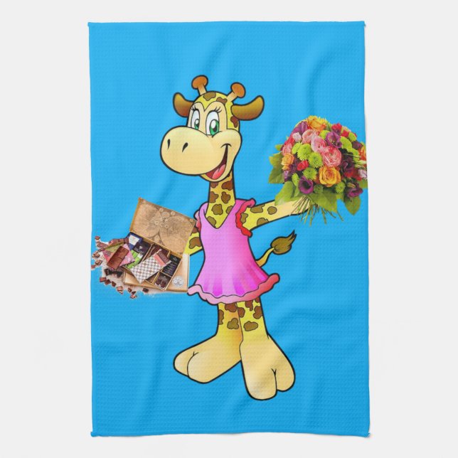Giraffe Floral Blue Cuisine serviette main (Vertical)