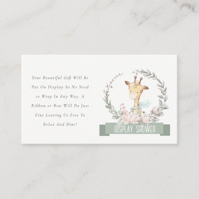 Giraffe Floral Wreath Display Shower Baby Shower Enclosure Card (Front)