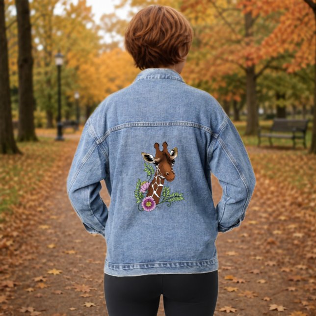 Giraffe Flowers Yellow Cute Wildlife Denim Jacket (Creator Uploaded)