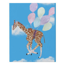 Giraffe flying with some balloons