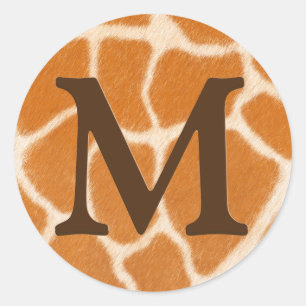 Giraffe Fur Animal Print Dark Brown Monogrammed Classic Round Sticker