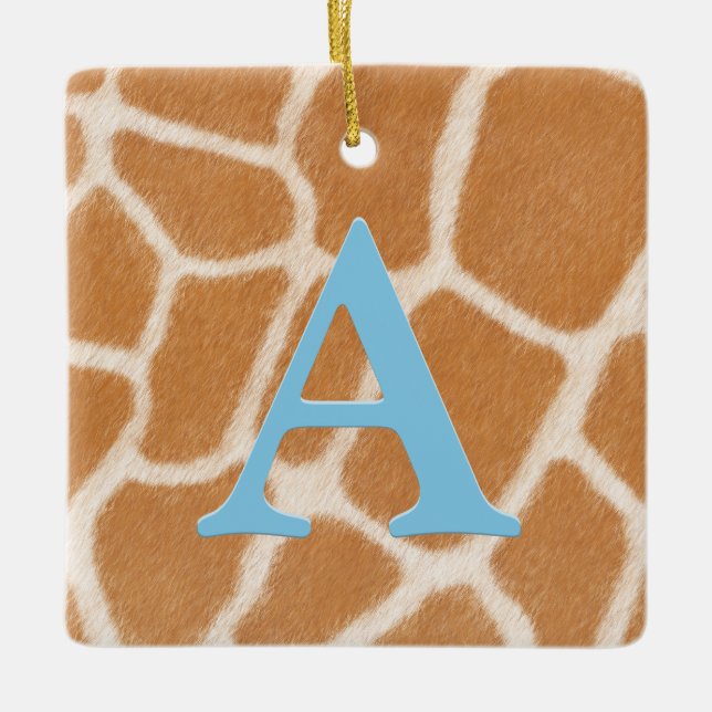 Giraffe Fur Personalized Monogram & Message Blue Ceramic Ornament (Front)