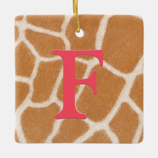 Giraffe Fur Personalized Monogram & Message Red Ceramic Ornament (Front)