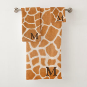Giraffe Fur Realistic Animal Print Brown Monogram Bath Towel Set