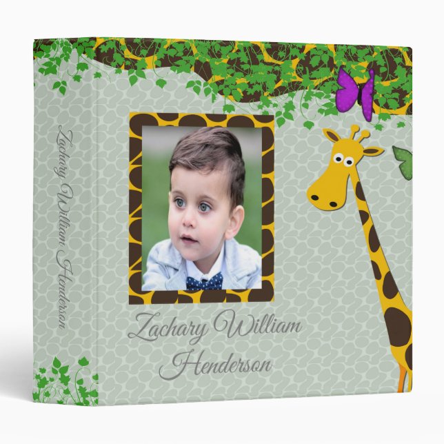 Giraffe Gender Neutral Gray Baby Photo Album Binder (Front/Spine)
