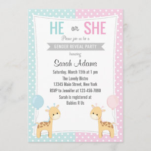 Giraffe Gender Reveal Party Invitation