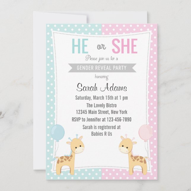 Giraffe Genre Reveal Party Invitation (Devant)