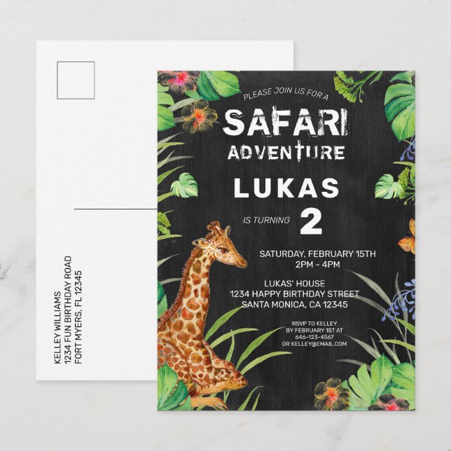 Giraffe Girafe Jungle Cute Invitation Anniversaire (Devant / Derrière)