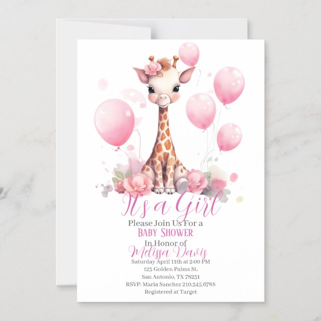 Giraffe Girl Baby Shower Invitation (Recto)