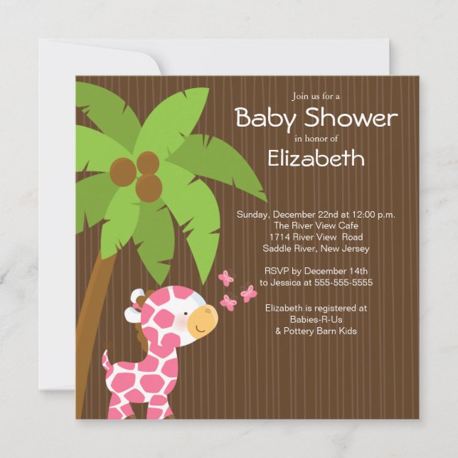 Giraffe Girl Baby Shower Invitations (Devant)