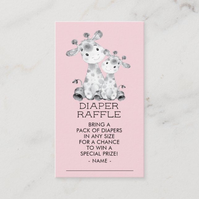 Giraffe Girls Baby Shower Diaper Raffle Ticket Enclosure Card (Front)