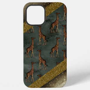 Giraffe Gold Glitter Elegant Green Safari Animal iPhone 12 Pro Max Case