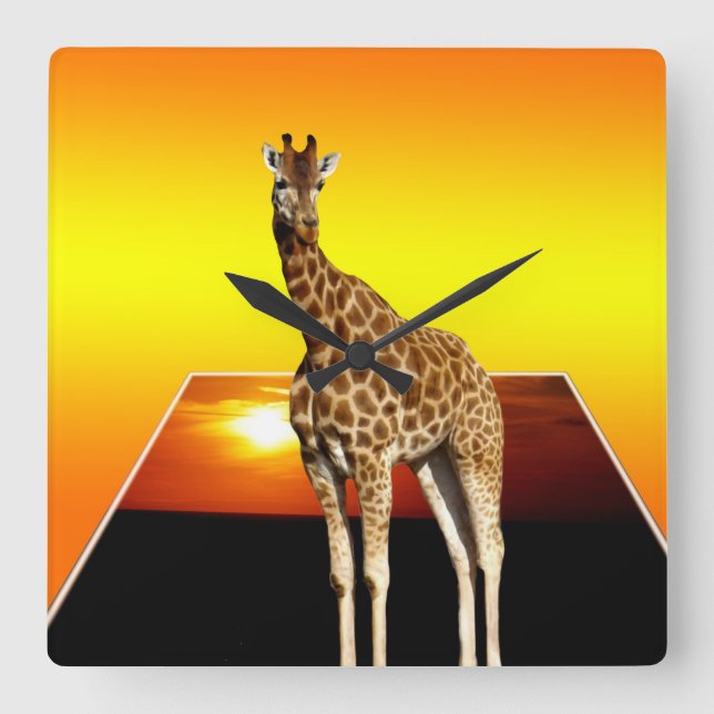 Giraffe Golden Sunshine, Square Wall Clock (Front)