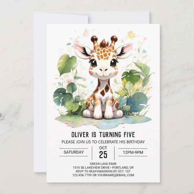 Giraffe Grace Safari Invitation d'anniversaire (Devant)
