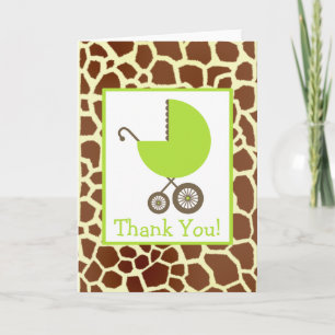 Giraffe & Green Carriage Baby Shower Thank You Card