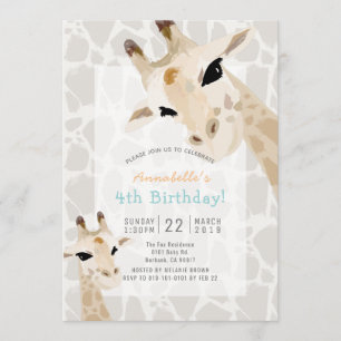 Giraffe Greige Watercolor Kids Birthday Invitation