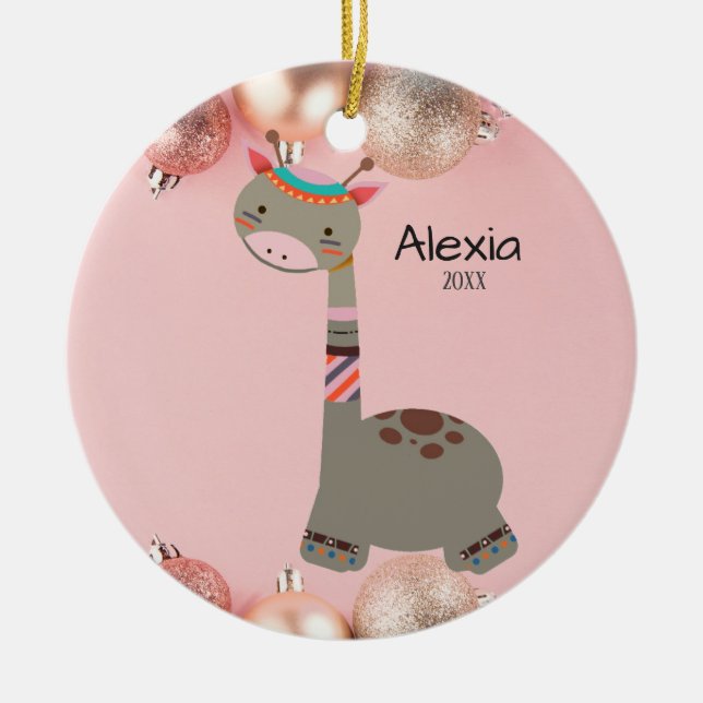 Giraffe gris mignonne ornement de Noël (Devant)