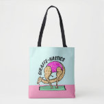 Giraffe gymastics tote bag<br><div class="desc">A cartoon illustration of a giraffe doing a gymnastics or yoga backbend. The funny text reads giraffe nastics.</div>