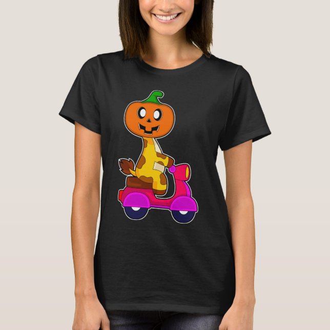 Giraffe Halloween Pumpkin Scooter T-Shirt (Front)