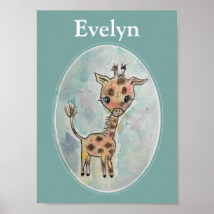 Giraffe Hand Painted Personalized Watercolor Poster